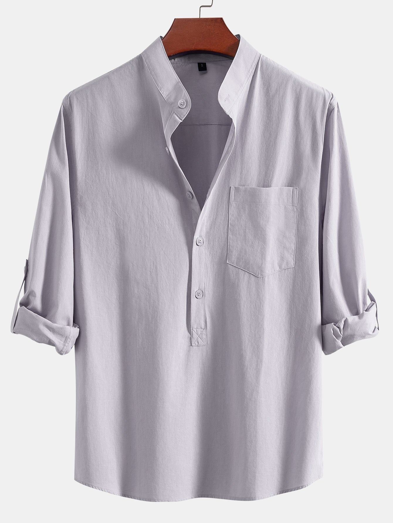 Long Sleeve Linen Look Henley Collar Shirt