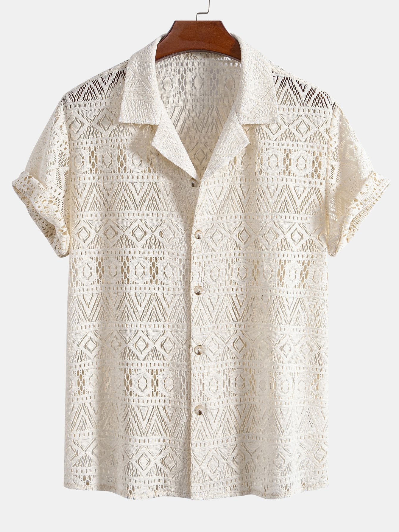 Short Sleeve Geometry Textured Cuban Shirt & Linen Cotton Blend Shorts