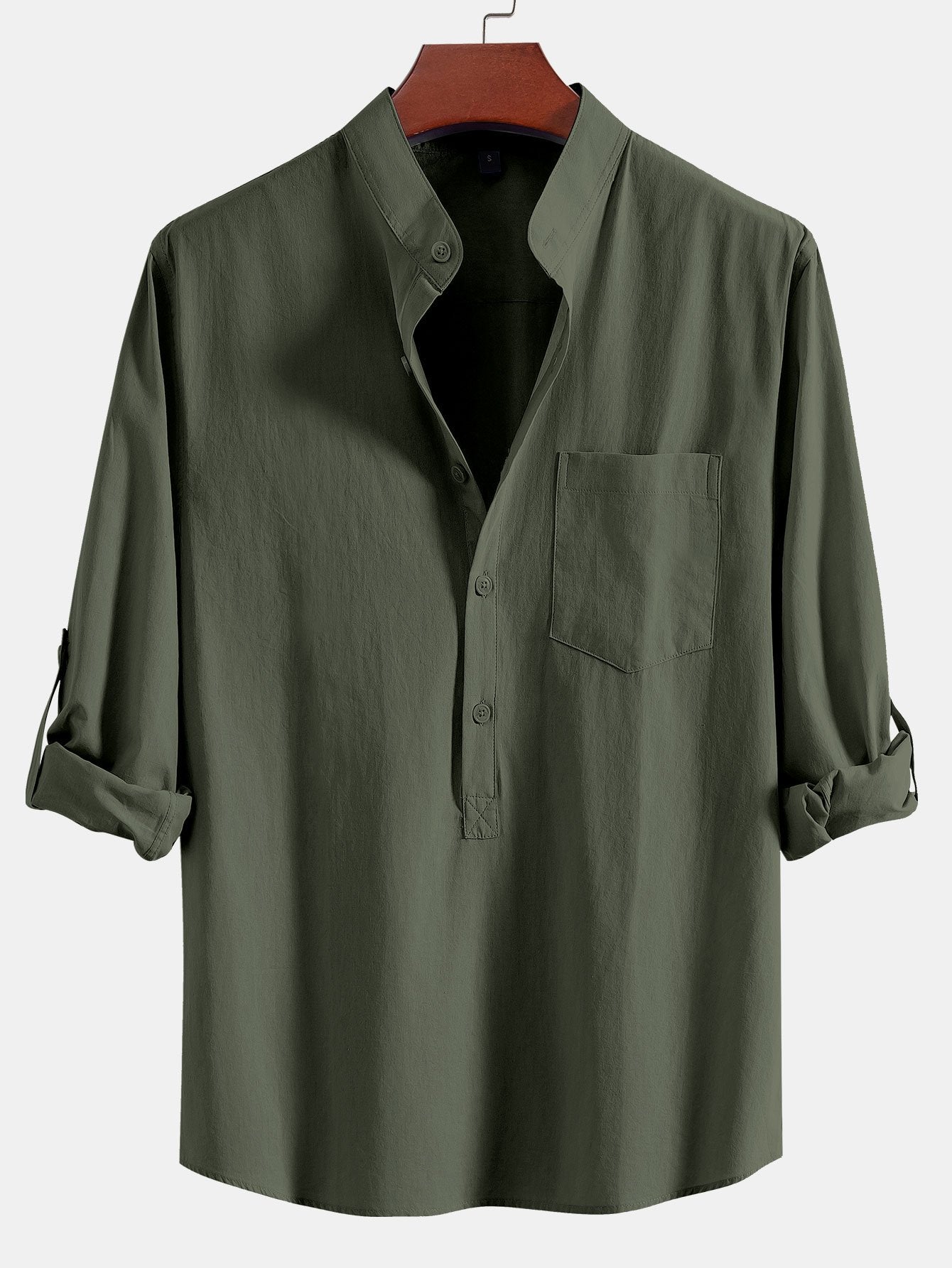 Long Sleeve Linen Look Henley Collar Shirt