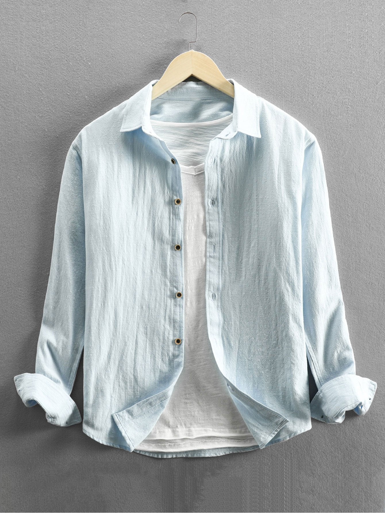 Long Sleeve Linen and Cotton Blend Button Up Shirt