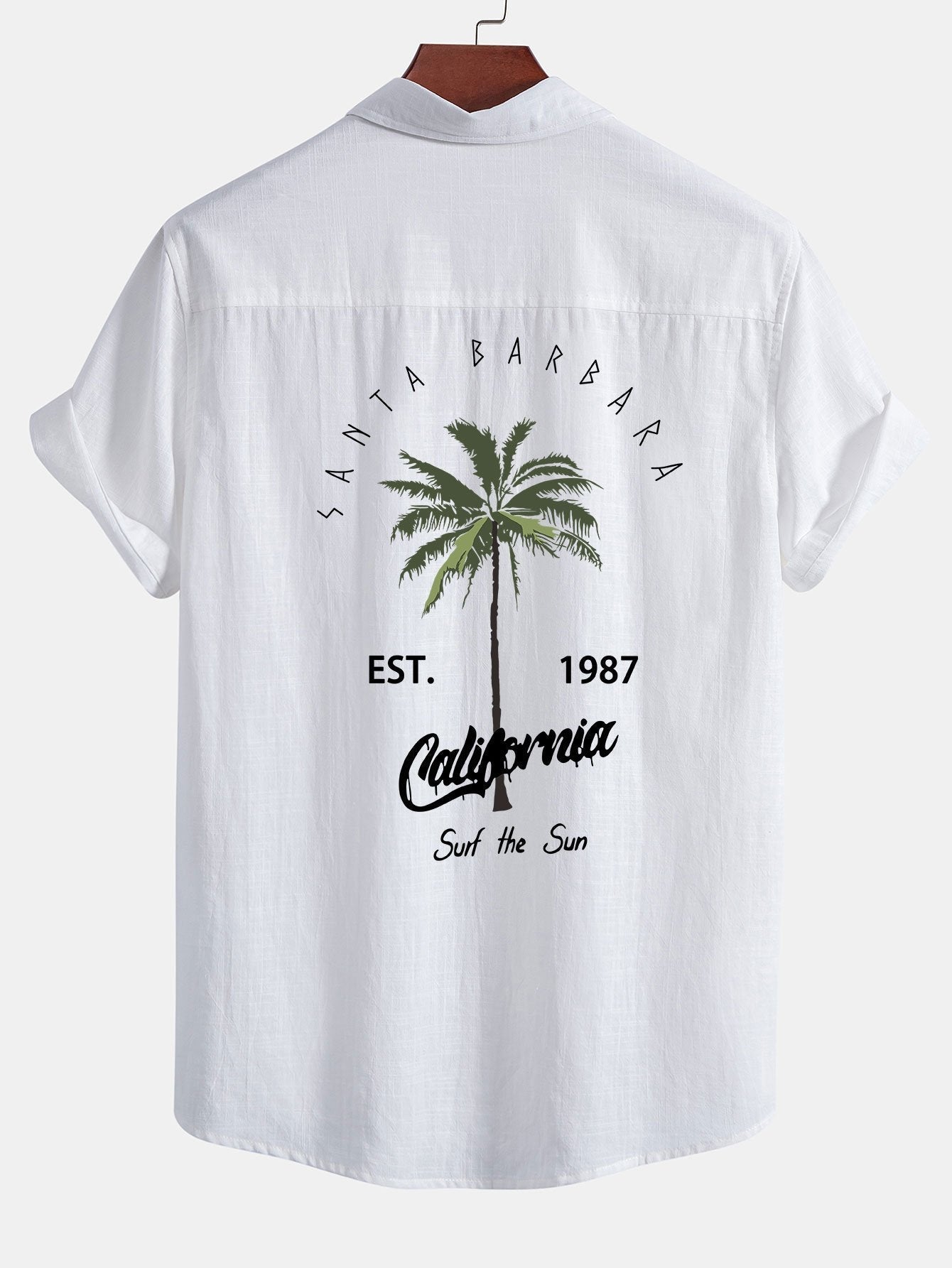 California Palm Tree Print Linen Look Cotton Button Up Shirt & Swim Shorts