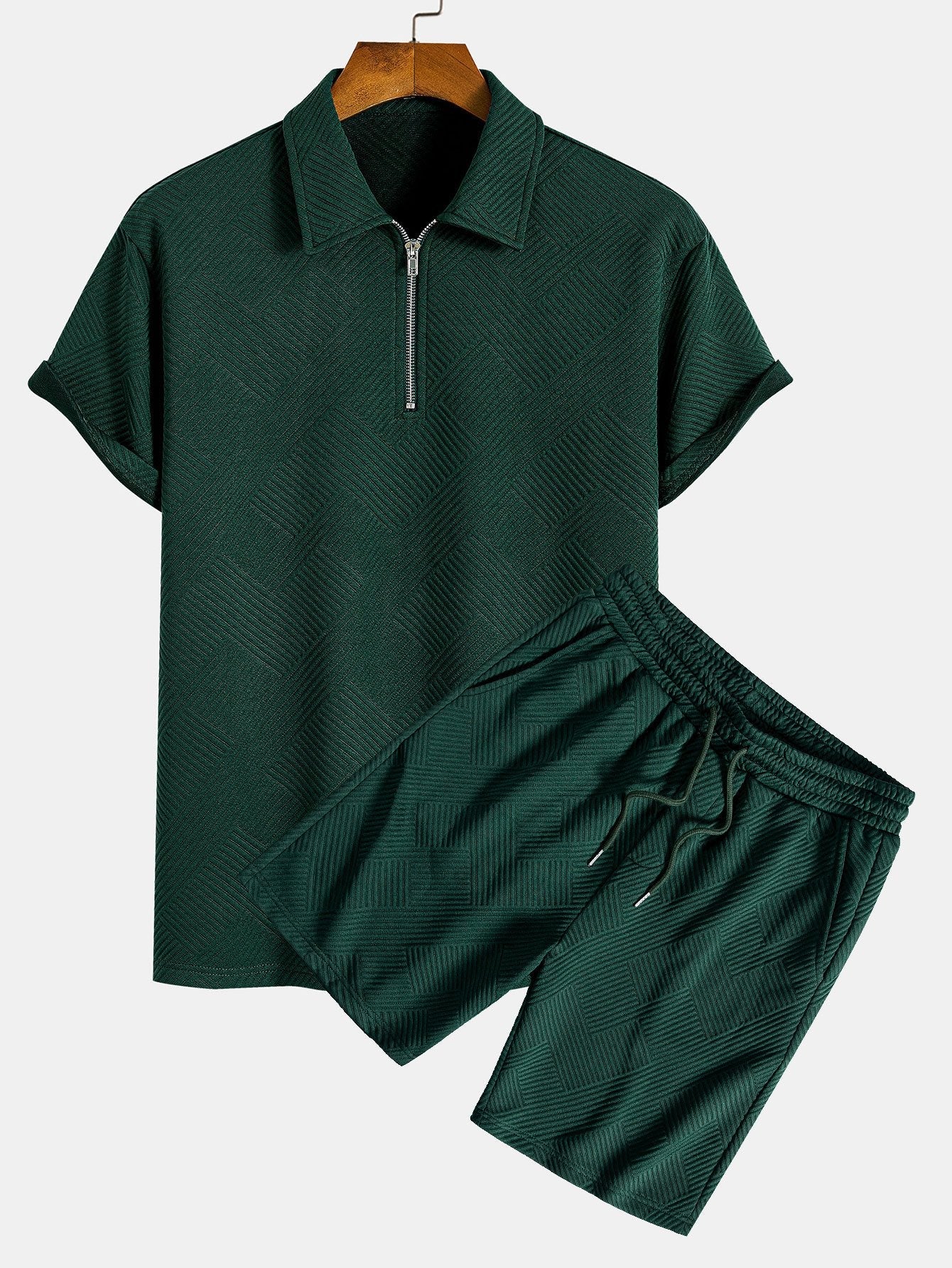 Stripe Jacquard Zip Up Polo & Shorts