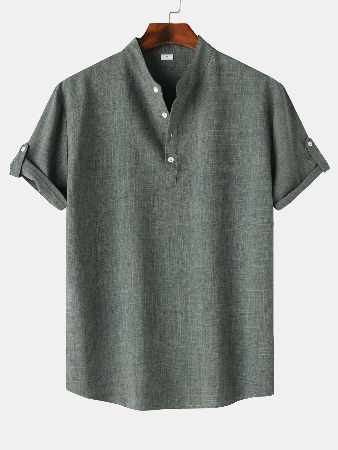 Short Sleeve Linen Look Henley Shirt