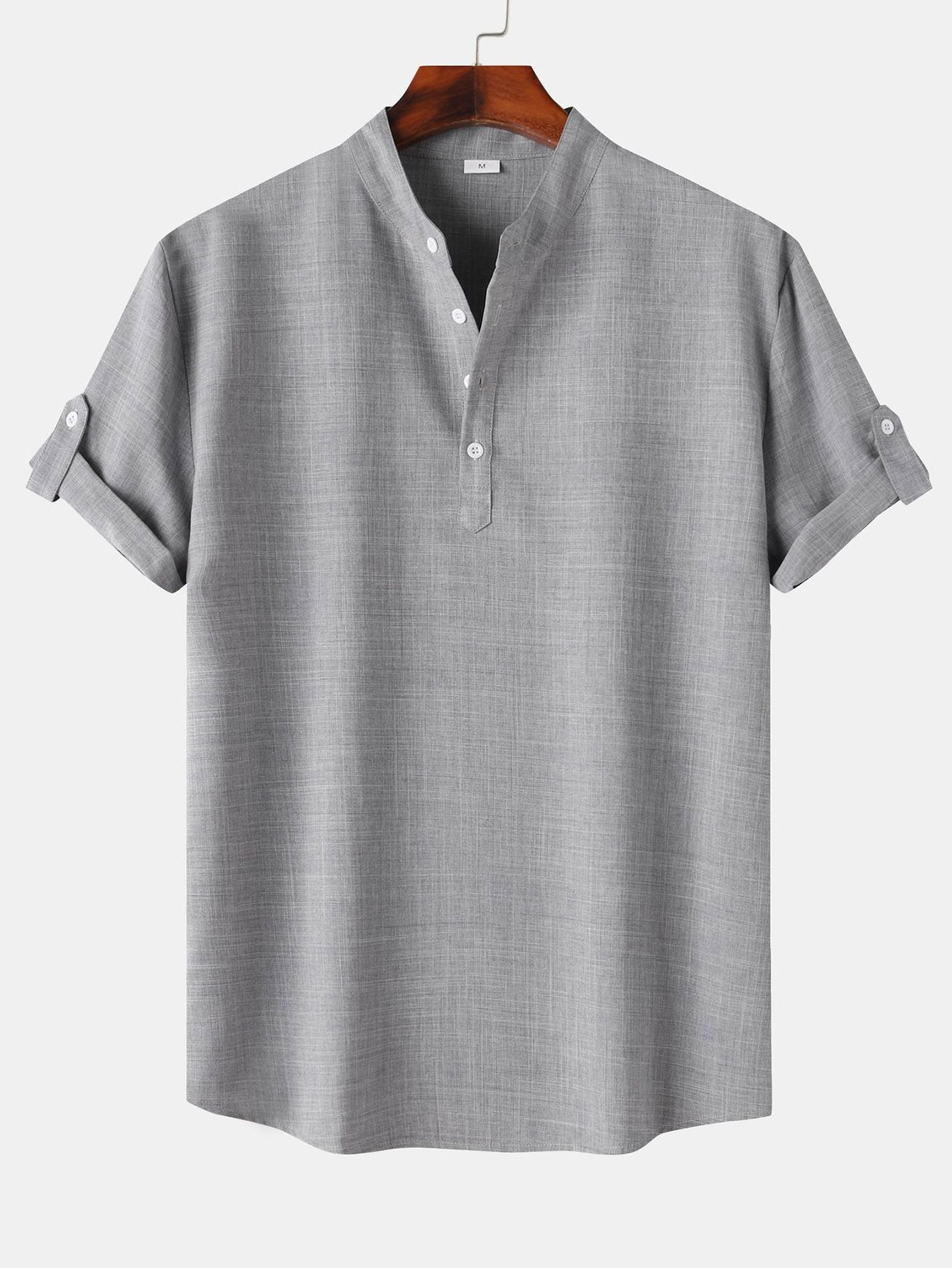 Short Sleeve Linen Look Henley Shirt