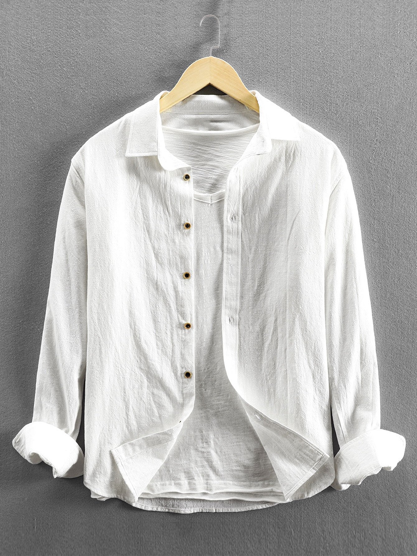 Long Sleeve Linen and Cotton Blend Button Up Shirt & Linen Cotton Blend Cropped Pants