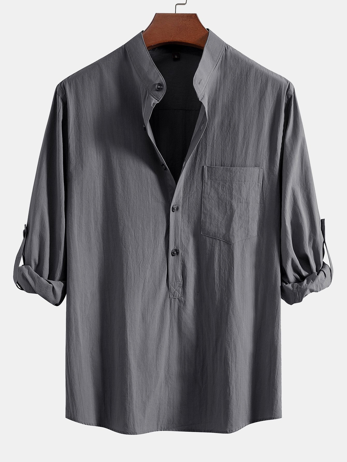 Long Sleeve Linen Look Henley Collar Shirt