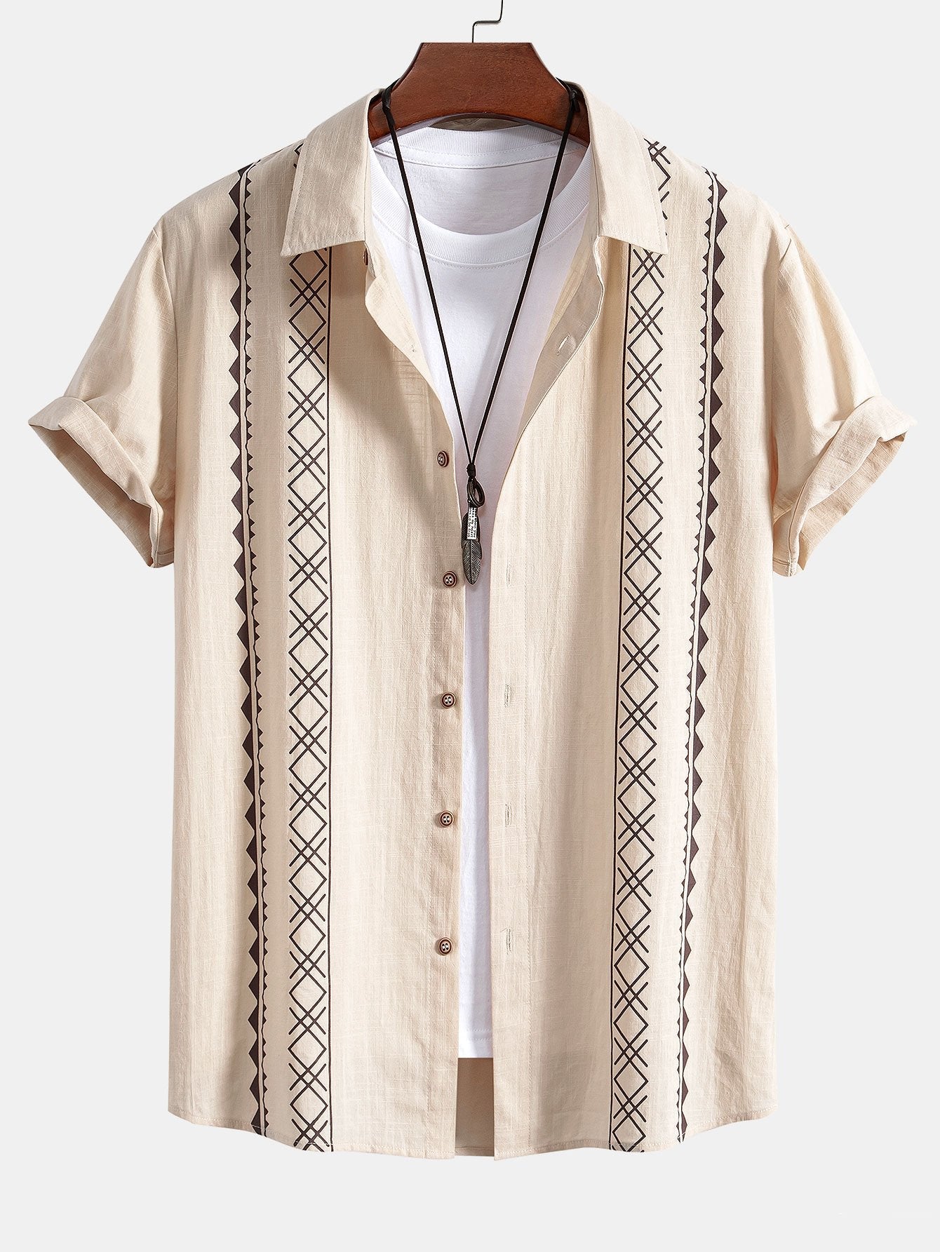 Geometric Print Linen Look Shirt